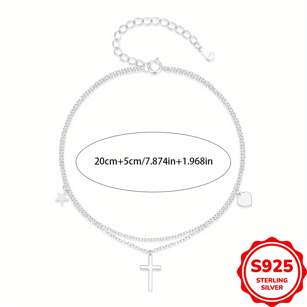 S925 Sterling Silver Ankle Bracelet with Double Layer Chain for Summer